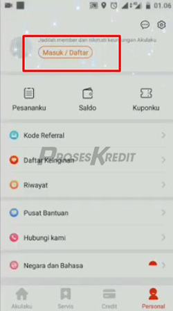 2. Pilih menu Masuk Daftar