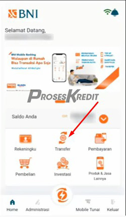 2. Selanjutnya pilih menu Transfer