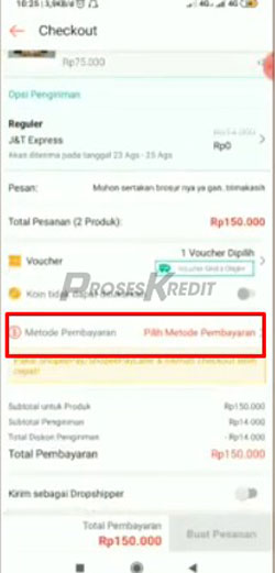 5. Pada menu checkout pilih Metode Pembayaran