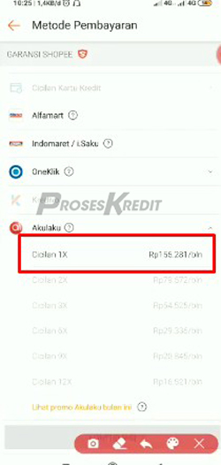 7. Pilih cicilan 1 kali