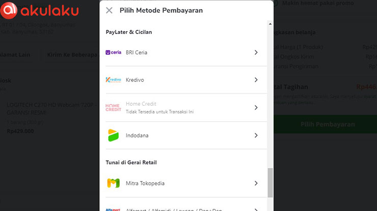 Akulaku Tidak Muncul di Tokopedia