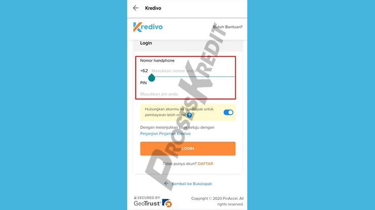 Masukkan Data Login Kredivo