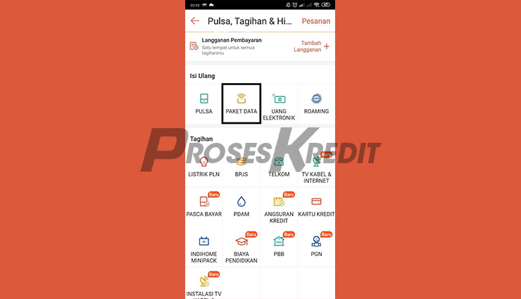 Pilih Menu Paket Data