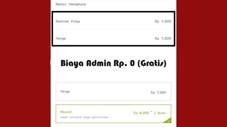 Biaya Admin Top Up Pulsa di Akulaku