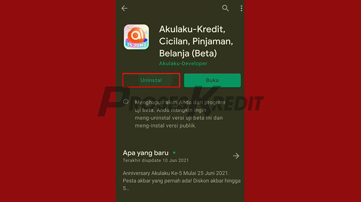 Uninstal Akulaku versi Beta