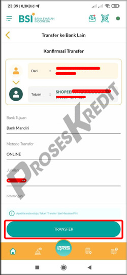 11. Konfirmasi Transfer Bayar Shopee Paylater BSI Mobile