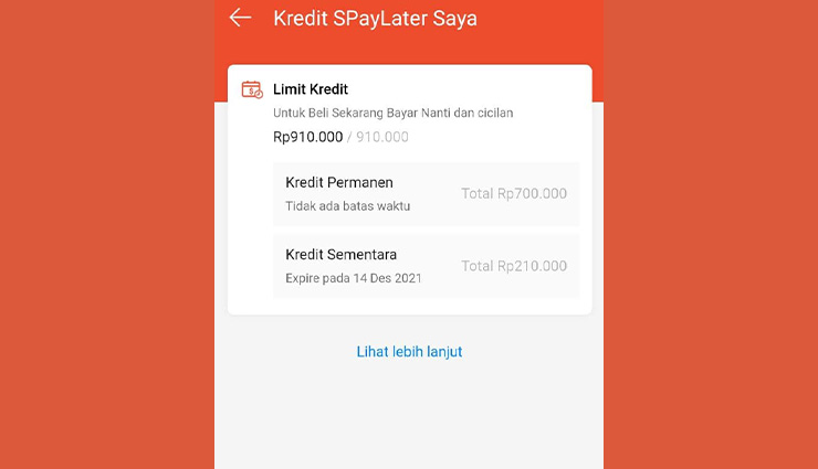 Nominal Limit Kredit Sementara SPayLater