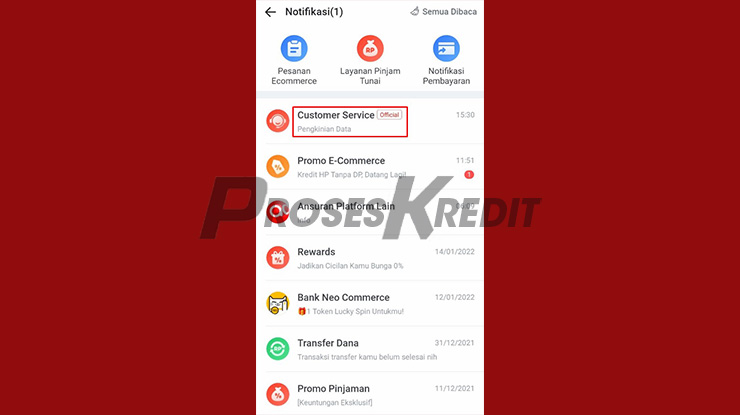 Buka Kotak Masuk dari Customer Service