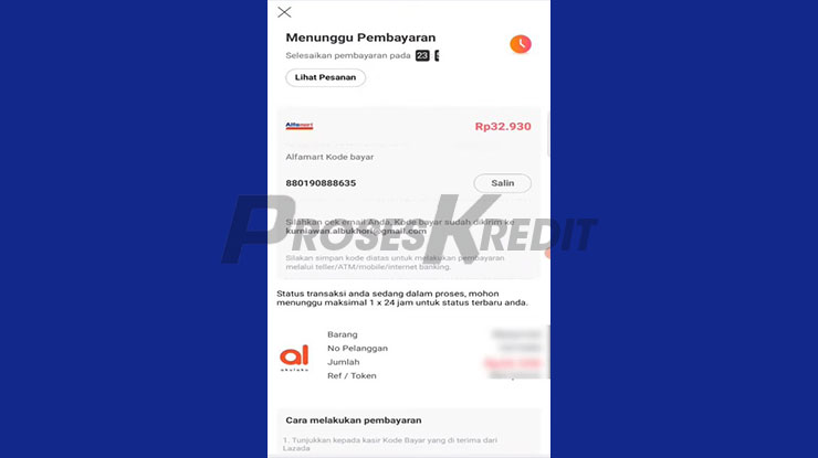 Screenshot Tampilan Kode Pembayaran Melunasi Tagihan Lazada PayLater di Alfamart