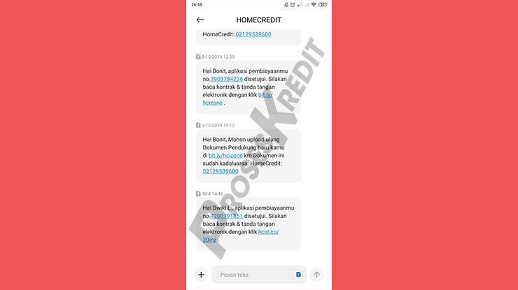 SMS Konfirmasi Bukti Belanja di Tokopedia Pakai Home Credit Disetujui 