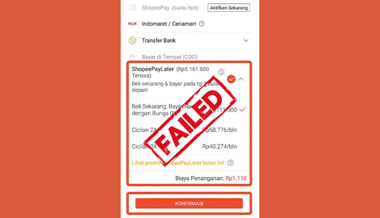 Shopee PayLater Tidak Bisa Cicilan