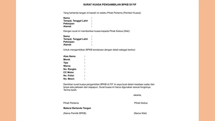 Contoh Surat Kuasa Ambil BPKB