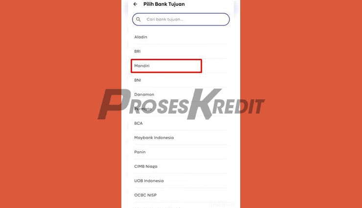 8. Pilih Bank Tujuan