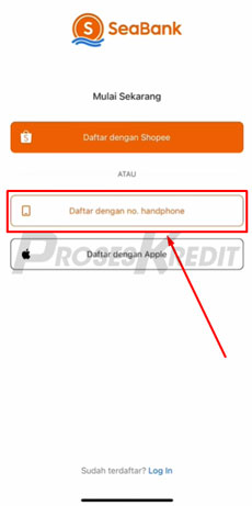 2. Klik Daftar dengan No Handphone