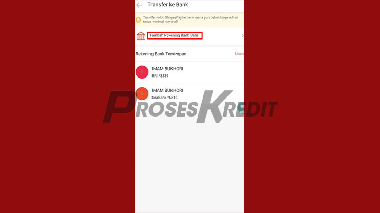 Klik Tambah Rekening Bank Baru