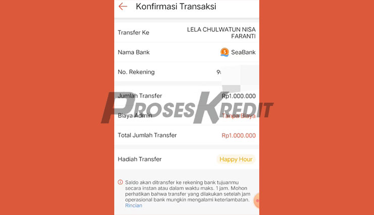 Konfirmasi Transfer ShopeePay ke SeaBank