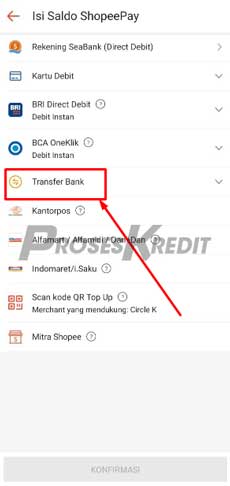 4. Pilih Transfer Bank