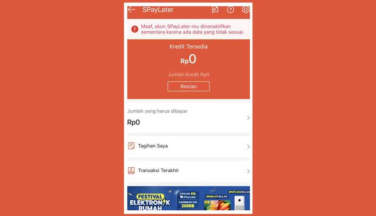 Penyebab Akun SPayLater Dinonaktifkan Sementara