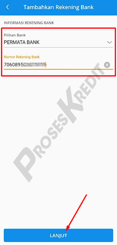 10. Pilih Bank Penerima Masukkan Nomor Rekening