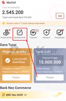 3. Klik Naikkan Limit