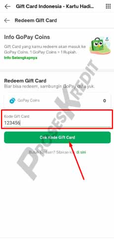 4. Masukkan Kode Gift Card