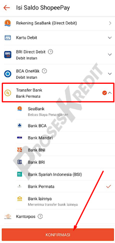 4. Pilih Transfer Bank