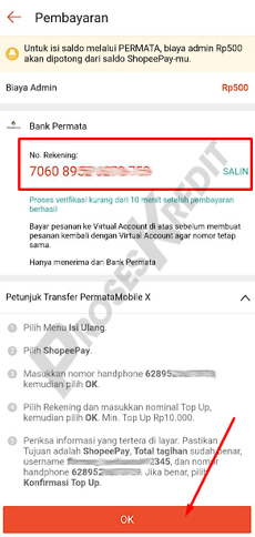 5. Salin Nomor Virtual Account