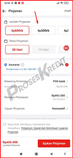 3 Pilih Jumlah Pinjaman