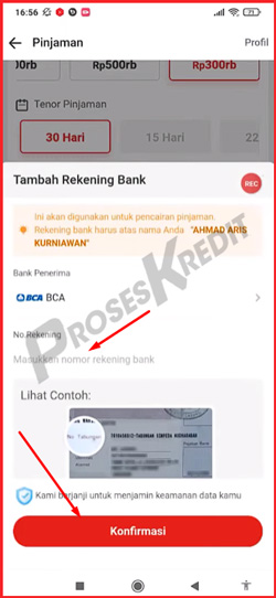 6 Masukkan Nomor Rekening Bank