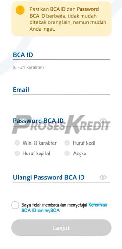3. Buat BCA ID, Masukkan Email & Buat Password