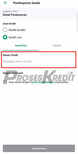 5. Masukkan Nomor Kredit